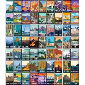 Herzii Prints All 63 USA National Park Posters Wall Collage Kit - Vintage Travel Posters, Nature Dorm Posters, Wall Art Decor Poster, Classroom City Mountain Travel Theme Decor, 4x6" UNFRAMED (4X6
