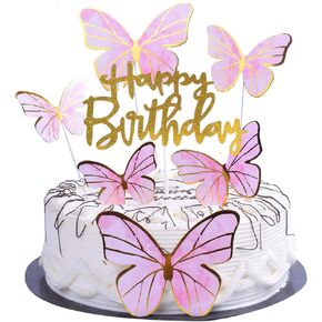 Butterfly happy birthday Cake Topper, Happy Birthday Cake Bunting Decor,Birthday Party Decoration Supplies (Purple)