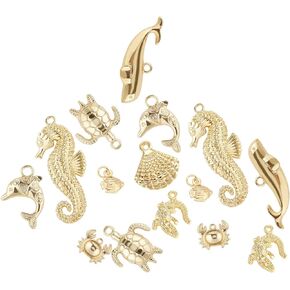 SUNNYCLUE 1 Box 54g Real 14K Gold Plated Charms Bulk Gold Summer Ocean Charm 16Pcs Sea Theme Marine Life Charms Starfish Shell Charm Pendant for DIY Christmas Earring Bracelet Jewelry Making Supplies in Kuwait