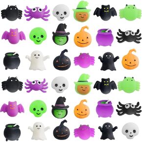 36 Pcs Halloween Mochi Squishy Toys,Mini Cute Squeeze Toy Stress Reliever Anxiety Packs for Kid Party Favors,Halloween Miniature(Halloween)