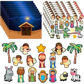 ملصقات FaCraft Nativity، 24 ورقة تصنع ملصق مشهد المهد، حرف عيد الميلاد المضحكة للحفلات الدينية لصالح لعبة مشهد المهد للأطفال