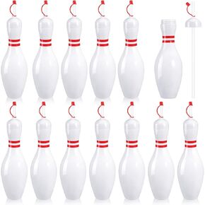 Funtery Bowling Pin Water Bottles with Straws and Lids 25 oz Reusable Bowling Pin Bottles Plastic Red White Bowling Party Favors Birthday Sports Competition Bowling Fans Players Party Supplies(4 Set) in Kuwait