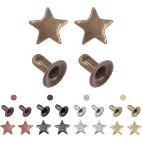 Glarks 120Pcs 12x6mm Metal Star Rivets Set, Gold Color Nails Garment Rivets Leather Tacks Studs and Spikes Rock Biker Punk Rivets for Clothes, Bags, Belts, Leather Crafts, Shoes (Gold)