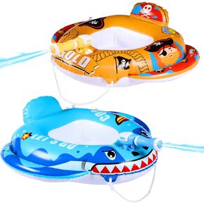 Lenwen 2 Pack Pool Floats for Kids Toddlers Inflatable Pool Float with Water Gun, Shark and Pirate Ship Swimming Pool Floats for Boys Girls for Summer Pool, Beach Party Decor in Saudi Arabia
