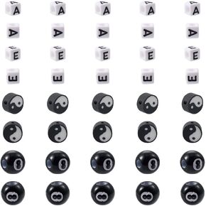 FASHEWELRY 50pc Porcelain Billiards Beads - Black Number 8mm Round Eightball Beads for Bracelets & Jewelry Making