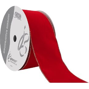 Berwick Offray DWI Value Velvet 4" Wide X 50 Yards-Medium Red/Gold Ribbon in Kuwait