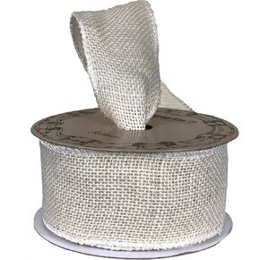 Beige Fabric Burlap Woven Ribbon - 2 1/2" x 10 Yards, Wired Edge, Ivory Christmas Tree Ribbon for Crafts, Rustic Jute Wedding Embellishments, Holiday Decor, Wreaths, Garlands, Swags, Thanksgiving, DIY