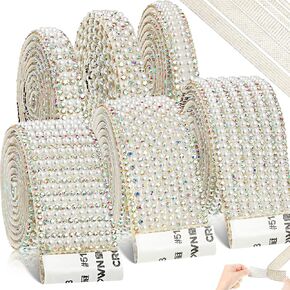 WILLBOND 6 Rolls 5.28 Yards Pearl Diamond Ribbon Rhinestones for Crafts White Self Adhesive Faux Crystal Stickers for Wedding Birthday Party Art Crafts Car Phone Shoes Decors(AB Color) in Kuwait