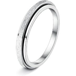Diamday Fidget Rings for Women Men - 2/4 Spinner Stainless Steel Ring for Anxiety Stress Relief Glitter Sandblast Spinning Figit Anxiety Jewelry for Wedding Promise
