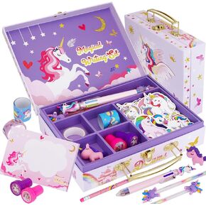 homicozy Unicorn Kids Stationary Set for Girls, Unicorns Gifts For Girls Ages 5 6 7 8 9 10 11 Year Old, Letter Writing Crafting Kit with Storage Box, Best Girls Birthday Christmas Gifts