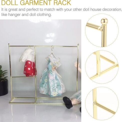 Zerodeko Hangers 1PC Iron Doll Garment Rack, Classic Doll Dress Rack, Doll Closet Clothes Hanger Mini Coat Hanger or Dollhouse Supplies, Show Doll Clothes (Golden) Pet Clothes in Kuwait