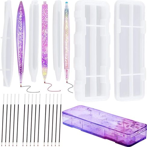 19 Pcs Resin Mold Sets 1 Pcs Case Resin Mould 3 Pcs Pen Shape Silicone Casting Moulds and 15 Ballpoint Refill Pens Silicone Molds for Storage DIY Resin Crafts Making in Saudi Arabia