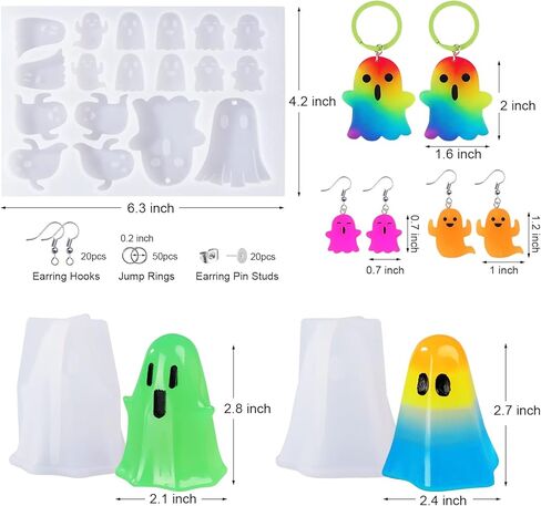 LET'S RESIN قوالب الراتنج لعيد القديسين، قوالب سيليكون على شكل شبح للراتنج مع ملحقات الأقراط، حلقات قفز، قوالب الراتنج الإيبوكسي لسلسلة المفاتيح اليدوية، زخرفة الطاولة، حلق in Saudi Arabia