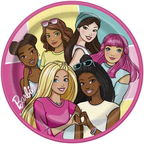 Barbie Party Supplies Pack Serves 16: Barbie Themed 9" Plates Luncheon Napkins Cups and Table Cover - Includes Birthday Candles (Bundle for 16) in Kuwait