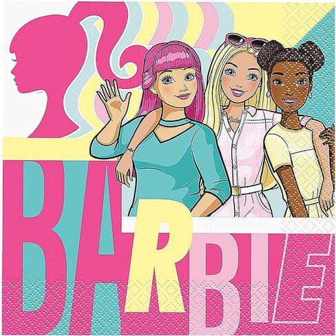 Barbie Party Supplies Pack Serves 16: Barbie Themed 9" Plates Luncheon Napkins Cups and Table Cover - Includes Birthday Candles (Bundle for 16) in Kuwait