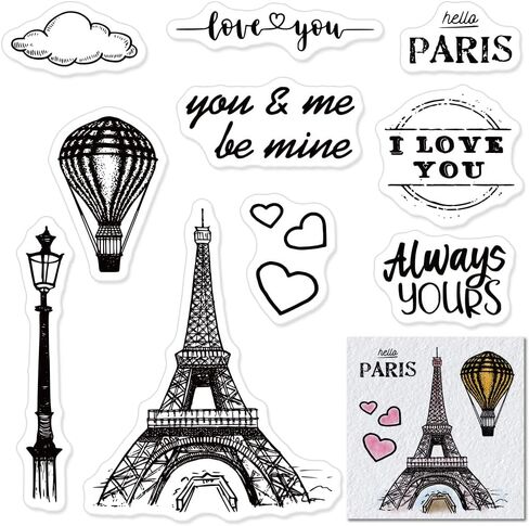 Valentines Eiffel Tower Clear Stamps for Card Making Decoration and Scrapbooking Supplies, Valentine's Day Words with Sentiment Transparent Rubber Stamps for Paper Card Photo Album Crafting Supplies in Kuwait