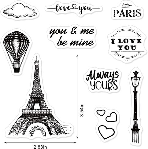 Valentines Eiffel Tower Clear Stamps for Card Making Decoration and Scrapbooking Supplies, Valentine's Day Words with Sentiment Transparent Rubber Stamps for Paper Card Photo Album Crafting Supplies in Kuwait