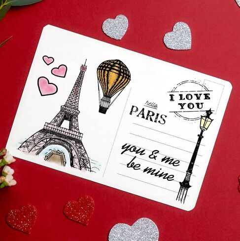 Valentines Eiffel Tower Clear Stamps for Card Making Decoration and Scrapbooking Supplies, Valentine's Day Words with Sentiment Transparent Rubber Stamps for Paper Card Photo Album Crafting Supplies in Kuwait