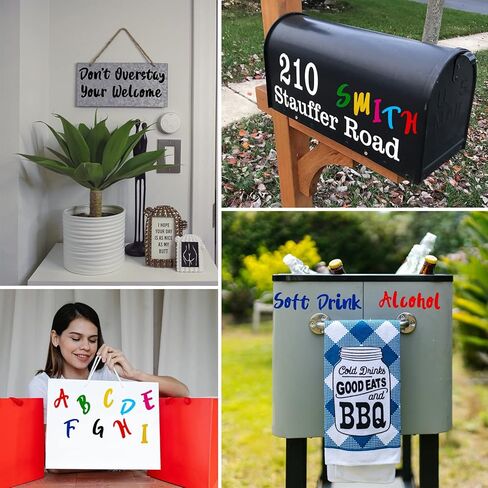 ملصقات أرقام حروف من الفينيل ذاتية اللصق 576 قطعة من واينودا، ملصقات قبعة التخرج، ملصقات أرقام الحروف الأبجدية، ملصقات للعلامة، الباب، الأعمال، رقم العنوان (1 بوصة، 8 ألوان) in Kuwait