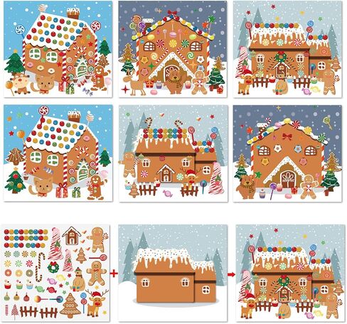 Christmas Party Favor for Kids - 30 Sheets Make a Gingerbread House DIY Craft Stickers Scenes for Xmas Holiday Activity Party Game Supplies, 15 Sets in Saudi Arabia