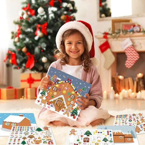Christmas Party Favor for Kids - 30 Sheets Make a Gingerbread House DIY Craft Stickers Scenes for Xmas Holiday Activity Party Game Supplies, 15 Sets in Saudi Arabia