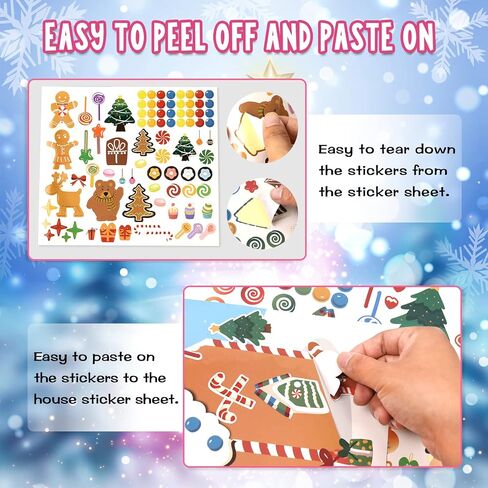 Christmas Party Favor for Kids - 30 Sheets Make a Gingerbread House DIY Craft Stickers Scenes for Xmas Holiday Activity Party Game Supplies, 15 Sets in Saudi Arabia