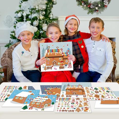 Christmas Party Favor for Kids - 30 Sheets Make a Gingerbread House DIY Craft Stickers Scenes for Xmas Holiday Activity Party Game Supplies, 15 Sets in Saudi Arabia
