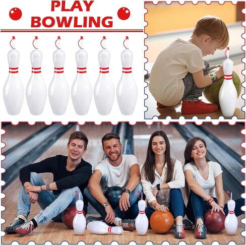 Funtery Bowling Pin Water Bottles with Straws and Lids 25 oz Reusable Bowling Pin Bottles Plastic Red White Bowling Party Favors Birthday Sports Competition Bowling Fans Players Party Supplies(4 Set) in Saudi Arabia