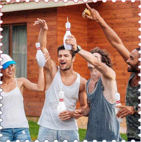 Funtery Bowling Pin Water Bottles with Straws and Lids 25 oz Reusable Bowling Pin Bottles Plastic Red White Bowling Party Favors Birthday Sports Competition Bowling Fans Players Party Supplies(4 Set) in Saudi Arabia