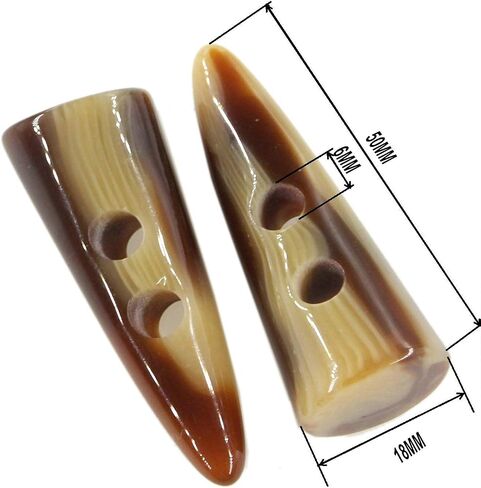 Leekayer Buttons 10pcs Black Color Resin Toggle Buttons Horn Tooth Shape Two Holes for Duffel Coat Jacket Blazer Sewing 40mm Long Horn Buttons in Kuwait