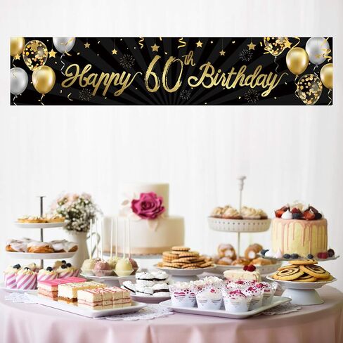 لافتة عيد ميلاد سعيد 60، لامعة ذهبية اللون، 60 عامًا، زينة حفلات عيد الميلاد، خلفية للاحتفال بالذكرى السنوية in Kuwait
