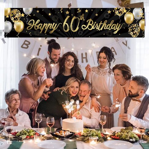 لافتة عيد ميلاد سعيد 60، لامعة ذهبية اللون، 60 عامًا، زينة حفلات عيد الميلاد، خلفية للاحتفال بالذكرى السنوية in Kuwait