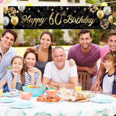 لافتة عيد ميلاد سعيد 60، لامعة ذهبية اللون، 60 عامًا، زينة حفلات عيد الميلاد، خلفية للاحتفال بالذكرى السنوية in Kuwait