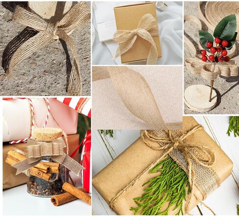 FOLAI 3 Rolls of Natural Burlap Fabric With Beautiful Burlap Ribbon Wedding Event Party And Home Decoration Long 10M Wide 2cm Each Roll in Kuwait