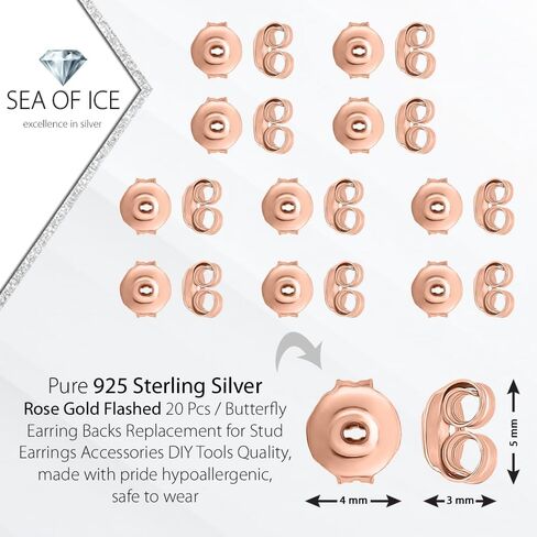 12 Pcs/ 6 Pairs Rose Gold Flashed Silver Butterfly Earring Backs Replacement for Stud Earrings Accessories DIY Tools, 5x4x3mm in Kuwait