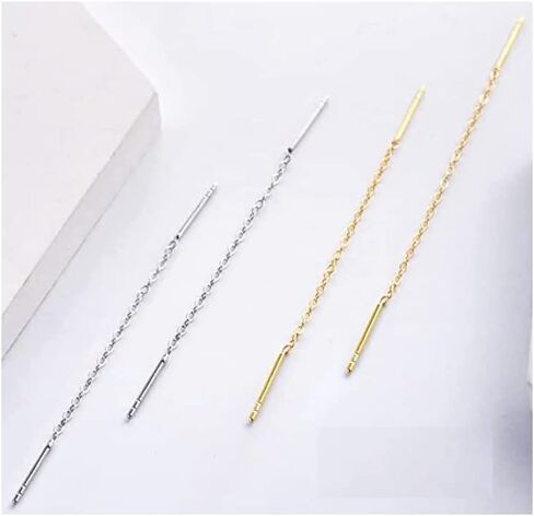 2pcs Adabele Real Gold Plated Sterling Silver Cute Dainty Threader Earring Findings Pull Through Threaded Long Chain Drop Tassel 5 inch Minimalist Jewelry Findings SS339-5 in Saudi Arabia