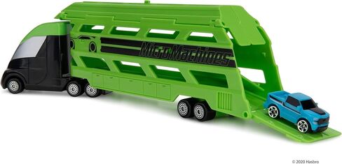Micro Machines Mini Vehicle Hauler in Green - Includes One Exclusive MM Car - Open The Top of The Trailer/Lower The Back Ramp, Load Up to Eight Cars - Collect Them All in Kuwait