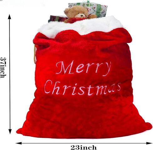 حقيبة هدايا سانتا المخملية الفاخرة كبيرة الحجم 3D أفخم الفراء مع حبل الرباط - 34 بوصة طول × 24 بوصة عرض in Kuwait
