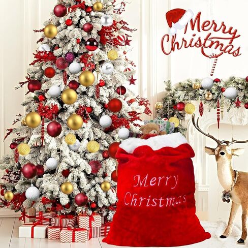 حقيبة هدايا سانتا المخملية الفاخرة كبيرة الحجم 3D أفخم الفراء مع حبل الرباط - 34 بوصة طول × 24 بوصة عرض in Kuwait