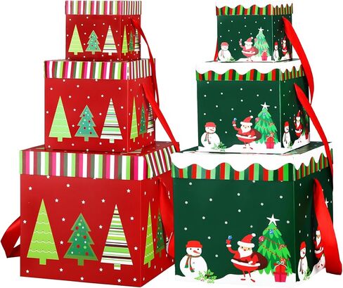 Zhanmai 6 Pcs Christmas Gift Boxes Xmas Nesting Boxes with Lids in 3 Assorted Sizes Decorative Santa Claus Snowman Gift Box Stackable Christmas Gift Wrap Boxes for Holiday Decorative Wrapping Presents in Saudi Arabia