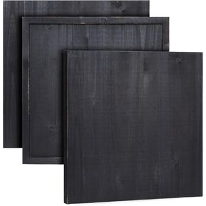 Bright Creations 3-Pack Unfinished Wooden Panel Boards, 12x12-Inch Wood Plaque with Brass Sawtooth Picture Wall Hangers and Screws for Paintings, Custom Signs, Menu Boards (Black)