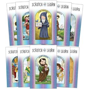 الهدايا الدينية اخدش وتعلم بطاقات القديسين، مجموعة بطاقات فلاش تعليمية كاثوليكية، حزمة من 10 in Kuwait