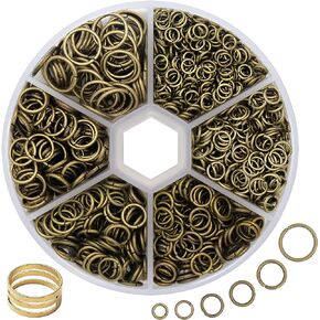 1400 Pcs Mixed 6 Sizes/Box Jewelry Making Jump Rings, 4mm 6mm 5mm 7mm 8mm 10mm Jump Rings with 1Pcs Jump Ring Open/Close Tool for Keychains Necklace Repair and DIY Crafts Gifts (Antique Bronze)
