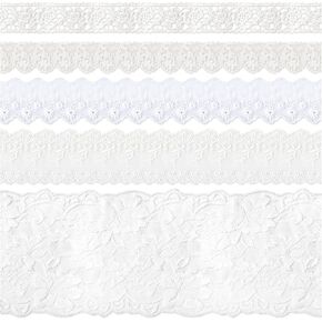 5 Packs Embroidery Lace Trim Premium White Sewing Lace Ribbon Scalloped Cotton Lace Decorative Crochet Trimming 2 Yards x 5 Designs for DIY Sewing Crafting Wrapping Wedding Scrapbooking (Angel)