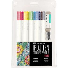 Tombow 51529 Irojiten Colored Pencil Set, Tranquil. Includes 12 Premium Colored Pencils, Sharpener, and Colored Pencil Eraser