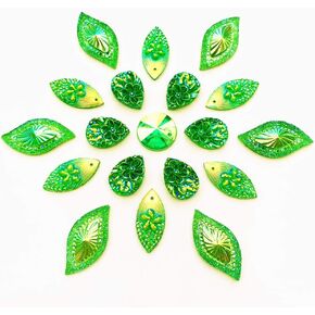 80 Big Flower AB Mixed Size Sew On Rhinestones Flatback Beads Stones Sewing for Clothing Wedding Dress Decorations 2 Holes (Green)