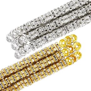Hicarer 800 Pieces Round Rondelle Spacer Beads Crystal Rhinestone Loose Charm Beads for Jewelry Making(6 mm,Gold, Silver) in Kuwait