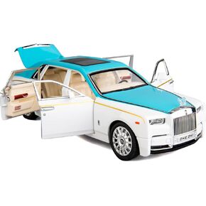 BDTCTK 1/24 Rolls-Royce Phantom Model Car,Zinc Alloy Pull Back Toy Diecast Toy Cars with Sound and Light for Kids Boy Girl Gift(Blue-White)