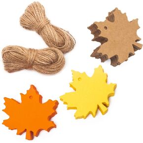 Whaline 150 Pcs Fall Gift Tags Maple Leaves Favor Paper Tags Favor with 131 Feet Natural Jute Twine for Autumn, Thanksgiving, Wedding, Craft Presents (3 Colors)