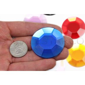 Large Self Adhesive Acrylic Cosplay Gem Flat Back Plastic Stick On Rhinestone for Cosplay Costumes, Scrapbooking, Props, Crafts Embelishments Sticker 1PC (45mm Blue Sapphire H104)